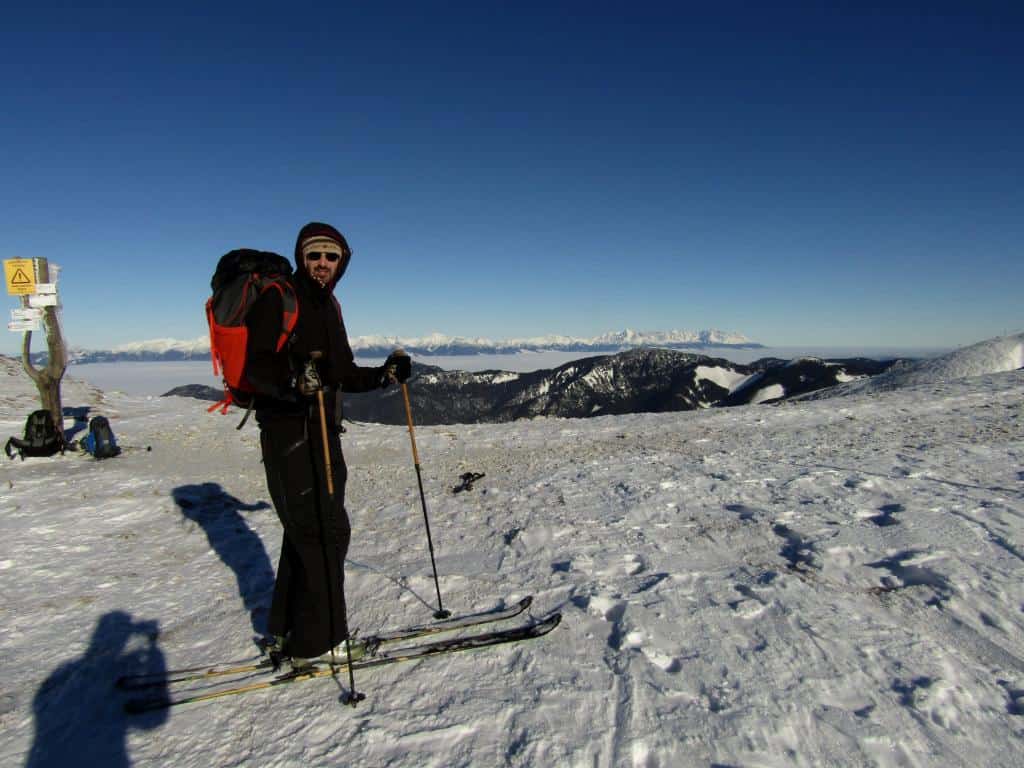 Skialpovanie na vrchu Chopok a do sedľa Poľany počas testu batoha Bergans Helium a variča Jetboil Flash