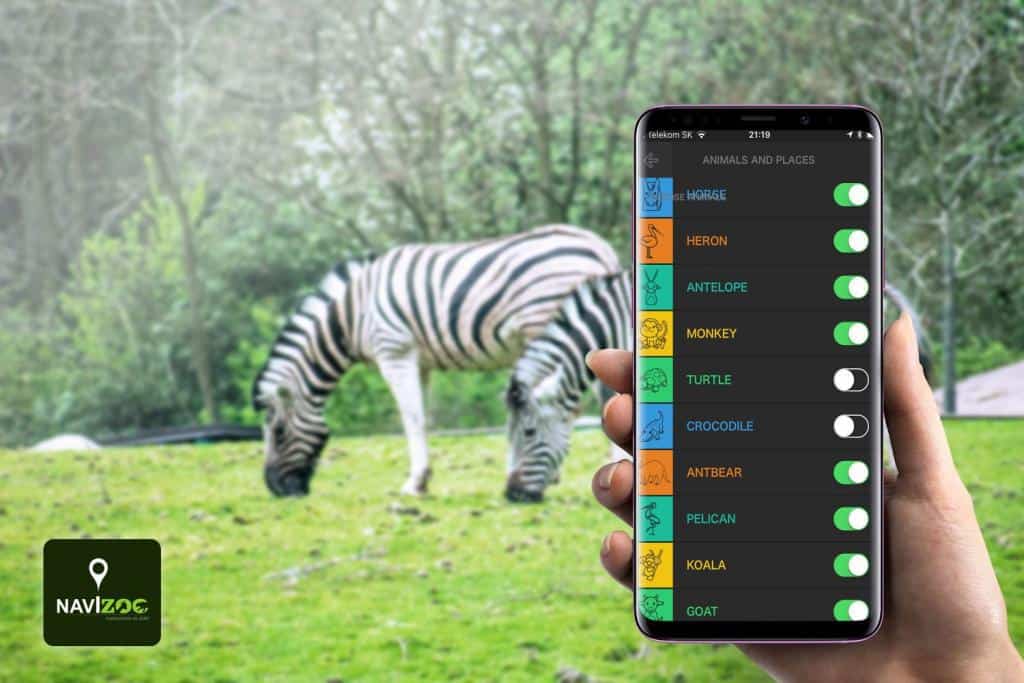 Výber živočíchov v nastaveniach mobilnej aplikácie Navizoo